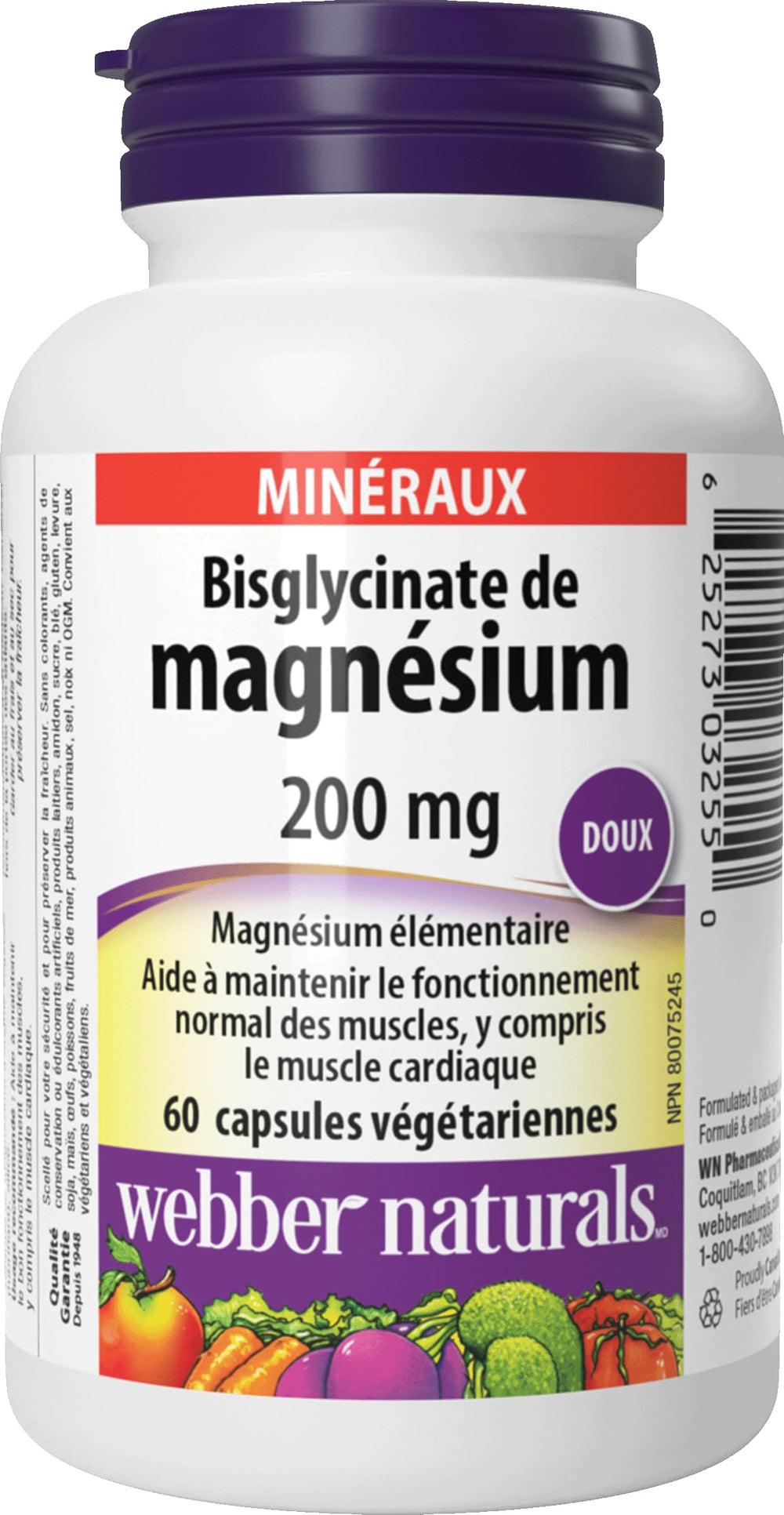 Box packaging for Magnesium Bisglycinate 200 mg capsules