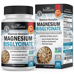 Bottle of magnesium bisglycinate 360 capsules