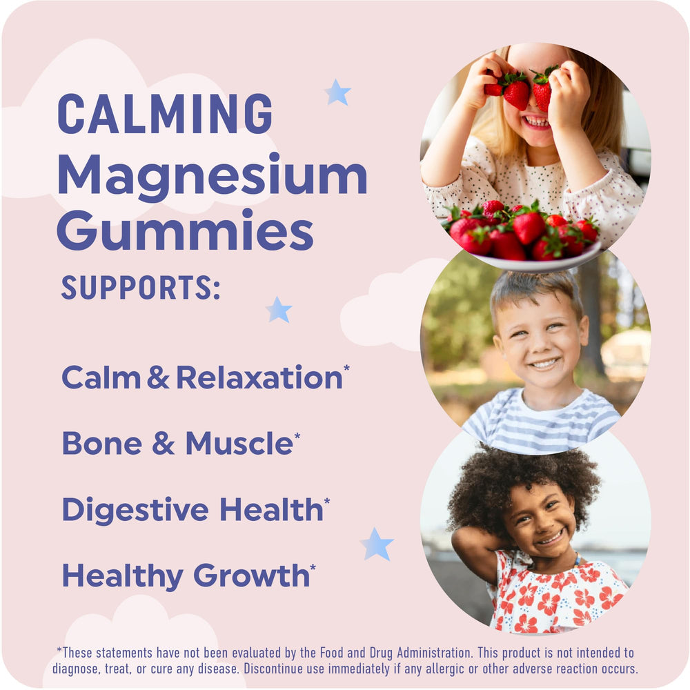 Packaging of Magnesium Calming Gummies for Children Strawberry