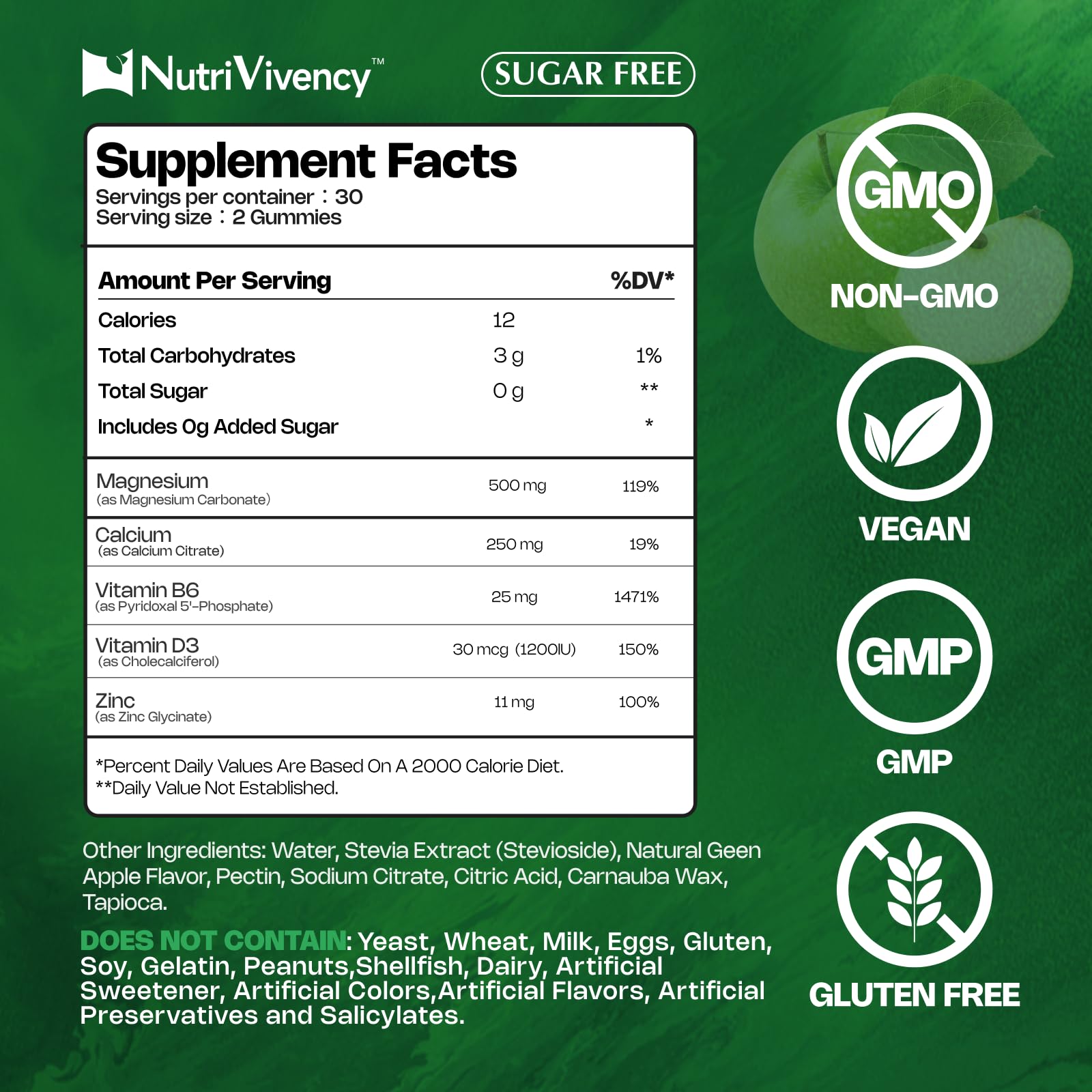 Nutrition facts label for Magnesium Carbonate Gummies