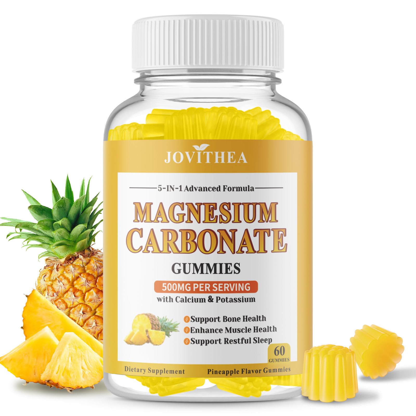 Magnesium carbonate gummies pineapple flavor 60 count packaging
