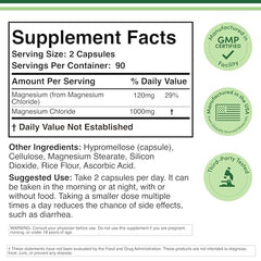 Close-up of Magnesium Chloride bottle label showing 1000 mg per serving