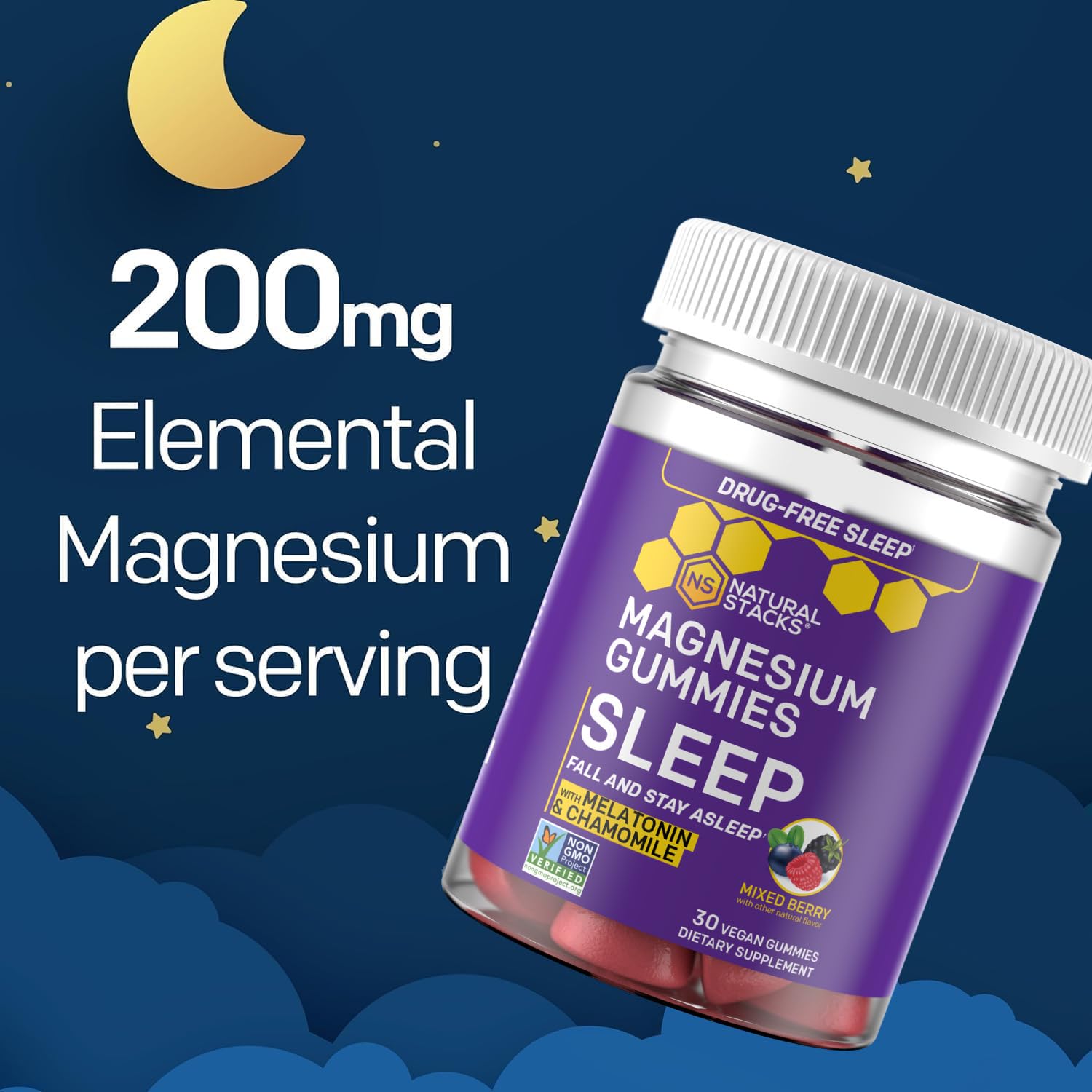 Icon illustrating 200 mg Magnesium Citrate per serving
