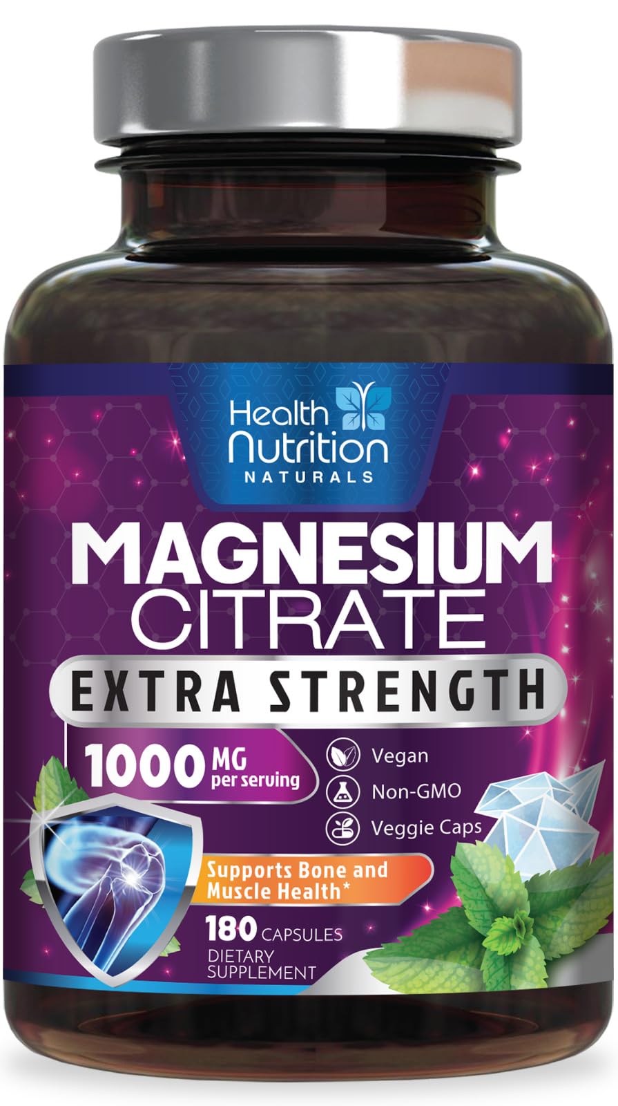 Magnesium Citrate Capsules bottle – 180 capsules