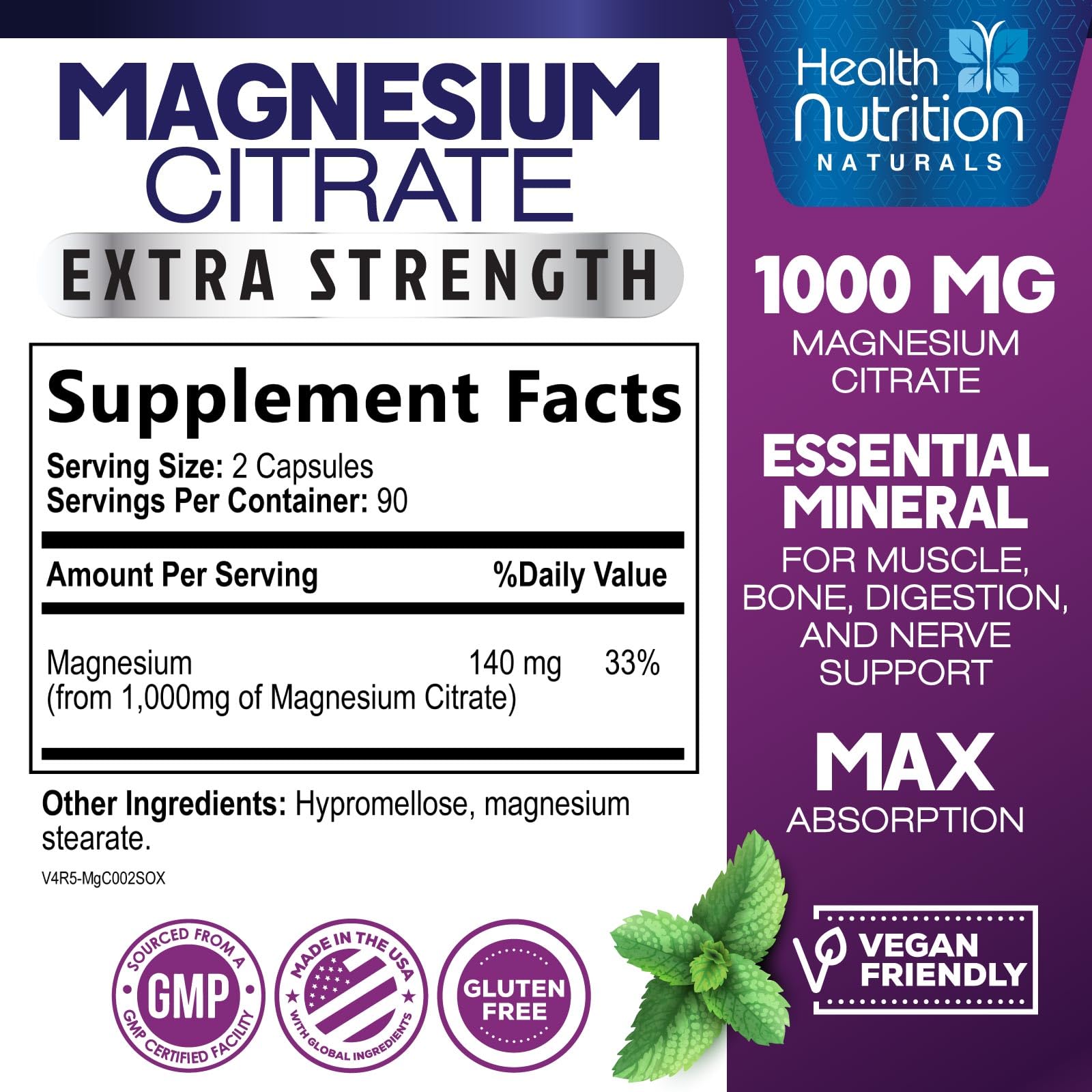 Packshot of Magnesium Citrate Capsules 1000mg