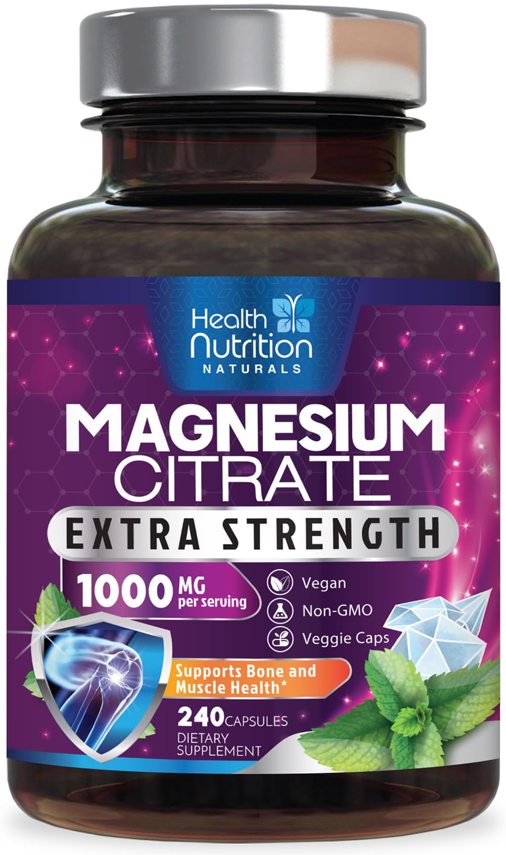 Bottle of Magnesium Citrate Capsules 1000mg, 240-count
