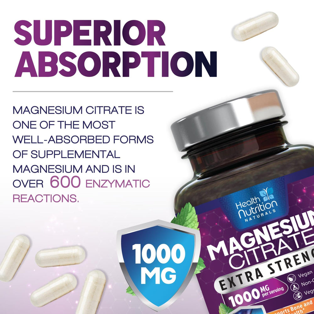 Label showing ingredients for Magnesium Citrate 1000mg