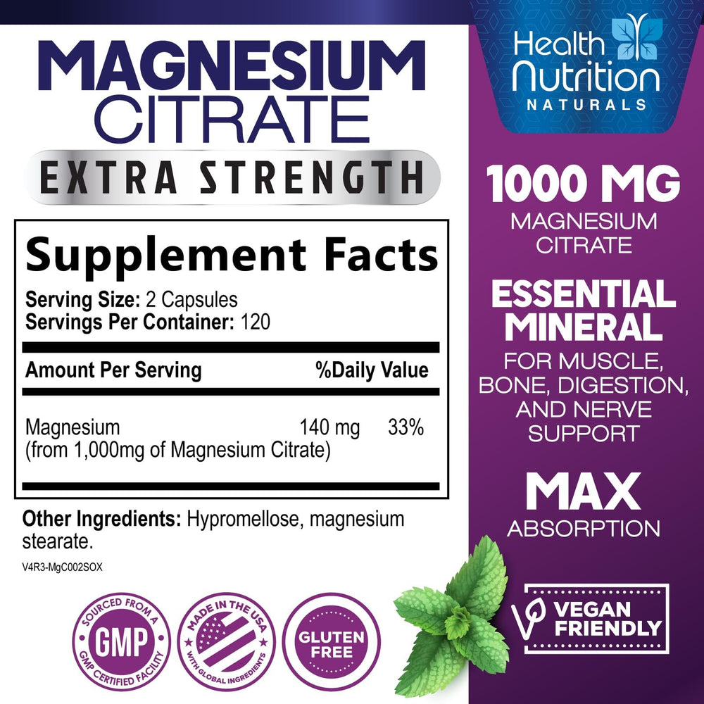 Two magnesium citrate capsules serving for 1000mg