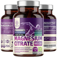 Bottle of N1 Nutrition Pure Magnesium Citrate Capsules 1250mg on white background