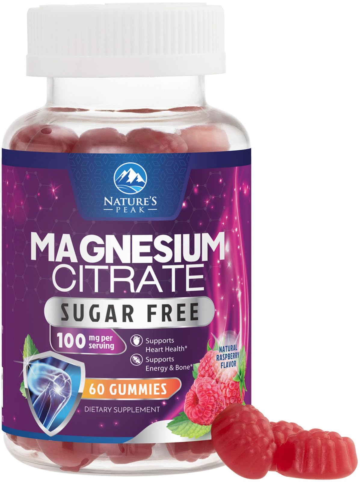 Close-up of Magnesium Citrate Gummies 60-count bottle label