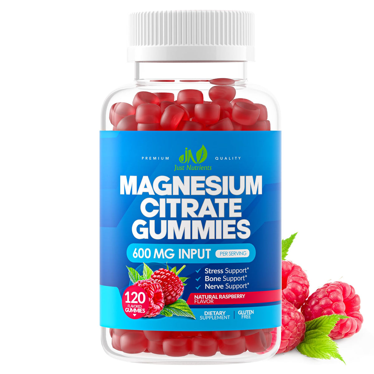 Bottle of Magnesium Citrate Gummies 600mg in Raspberry flavor