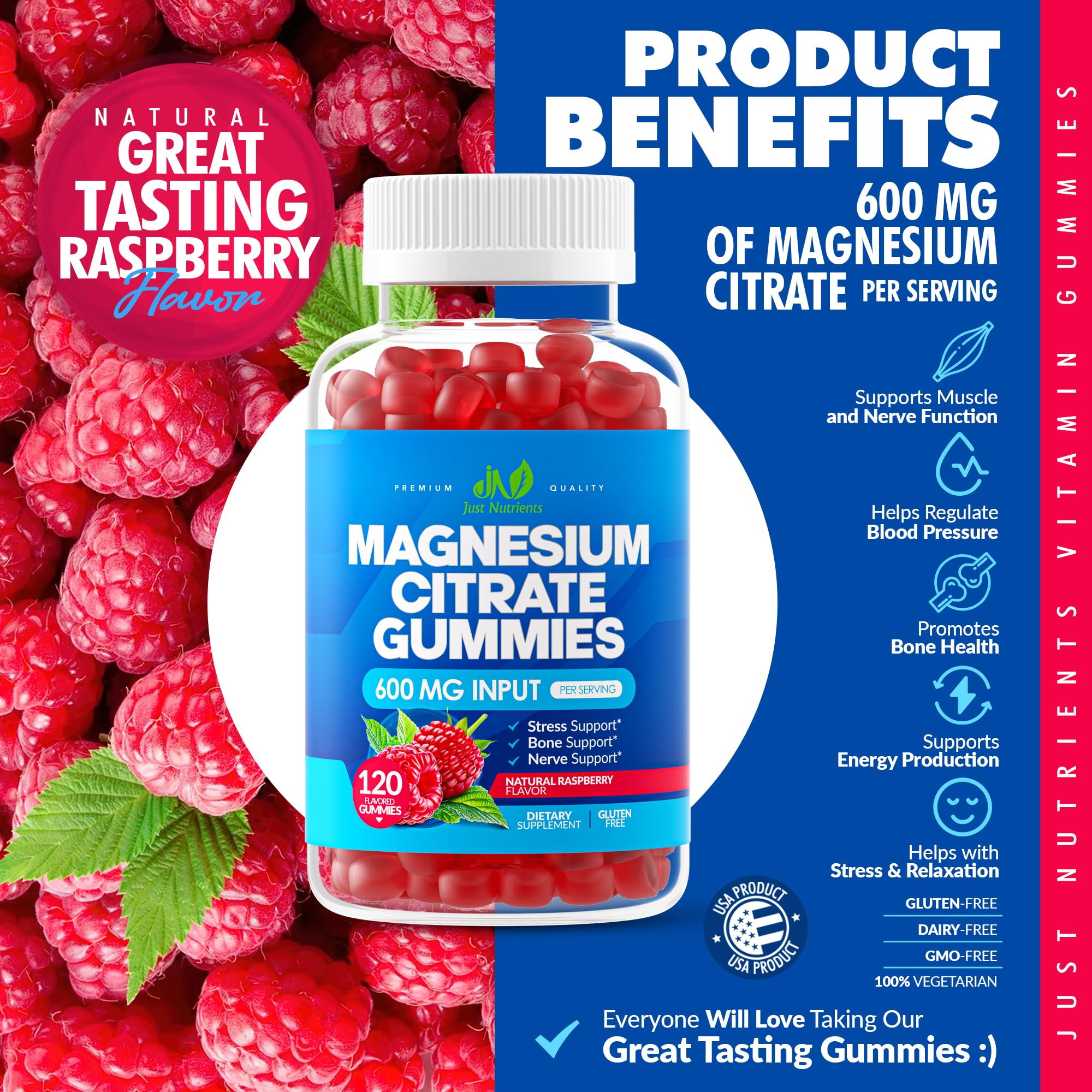 Gummies spilling from bottle in raspberry flavor