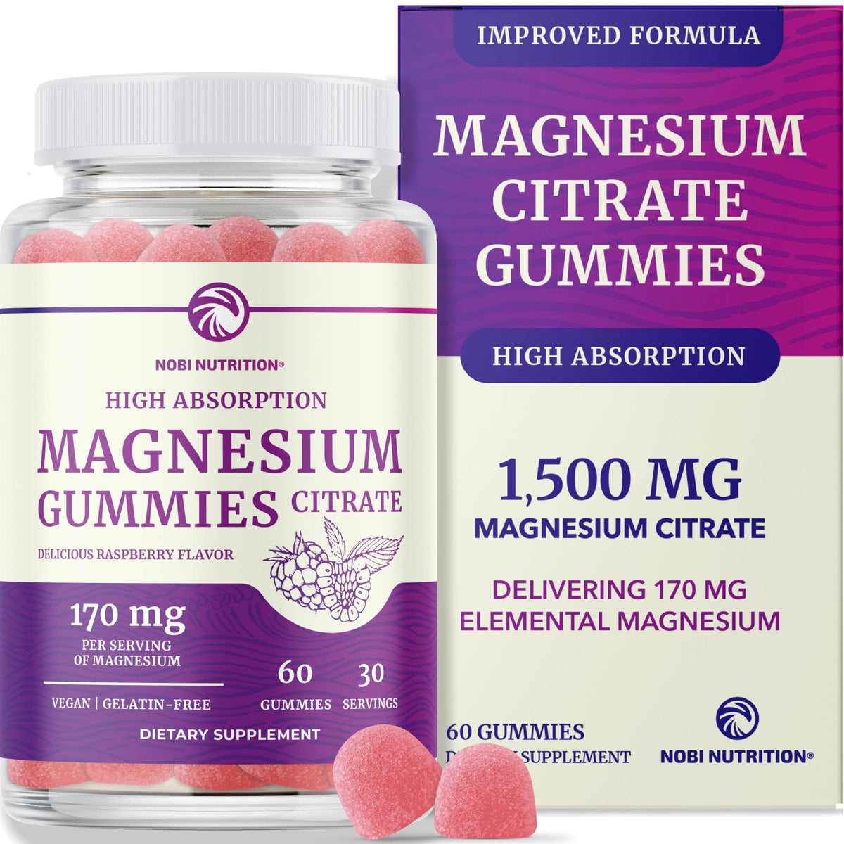 Magnesium Citrate Gummies raspberry flavor 60 count - hero image