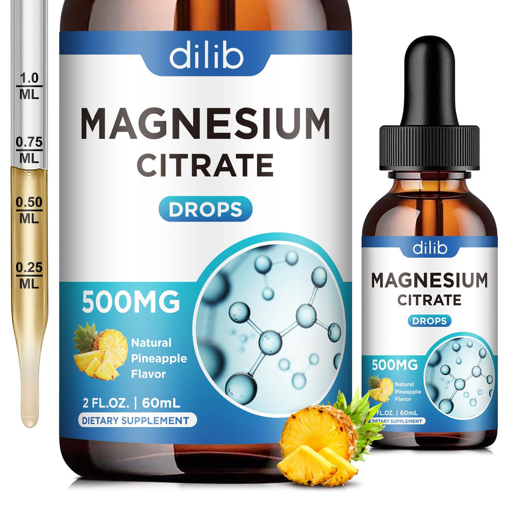 Bottle of Magnesium Citrate Liquid Drops 500mg with Pineapple flavor, 2 oz