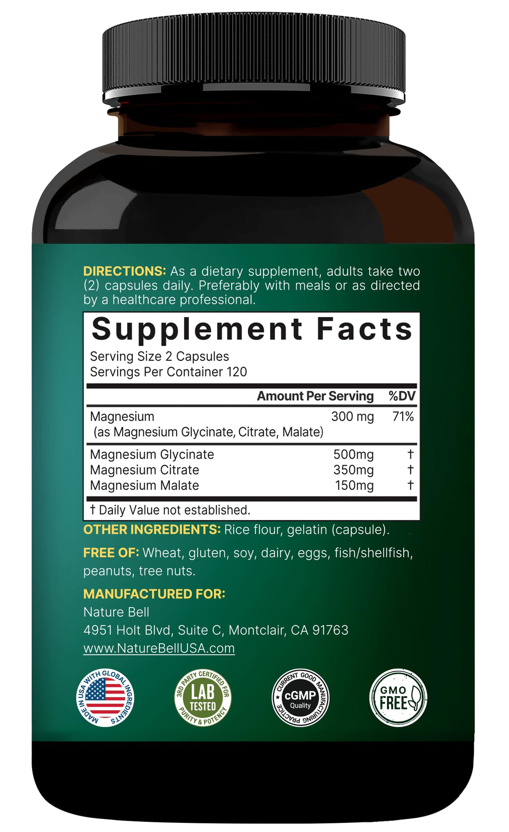 Capsules illustrating chelated and purified magnesium