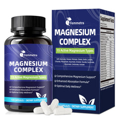Bottle of Magnesium Complex 1350mg 15-in-1 vegan supplement