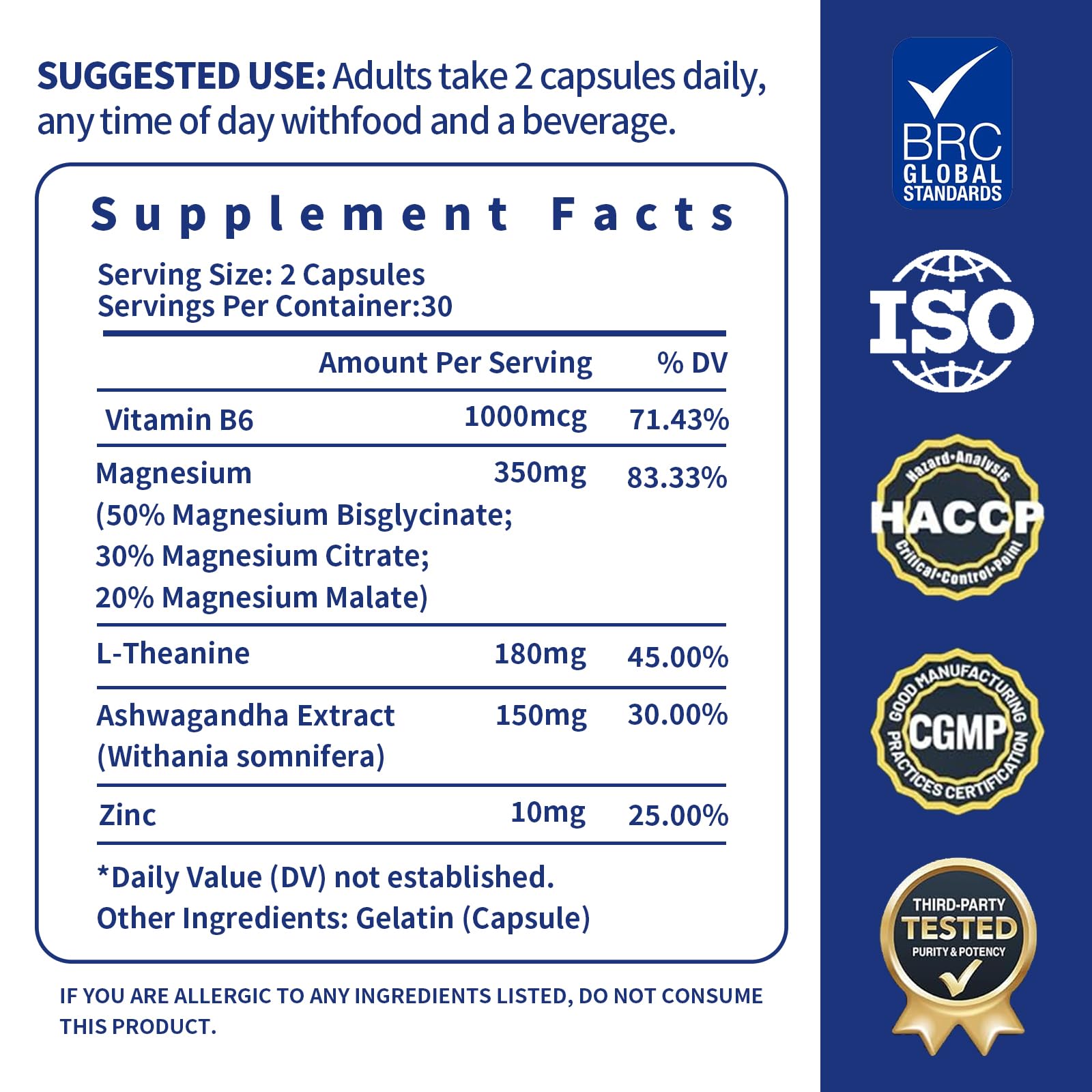 Diagram showing Magnesium Glycinate, L-Theanine, Ashwagandha, and Zinc