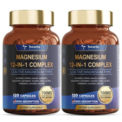 Front label of Totaria Magnesium Complex 700mg 12-in-1 vegan capsules
