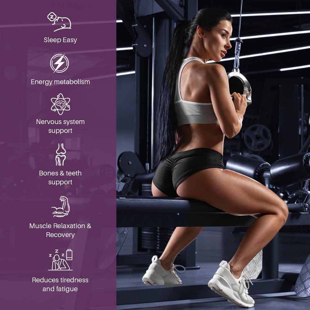 Close-up of vegan magnesium capsules, 120 per bottle