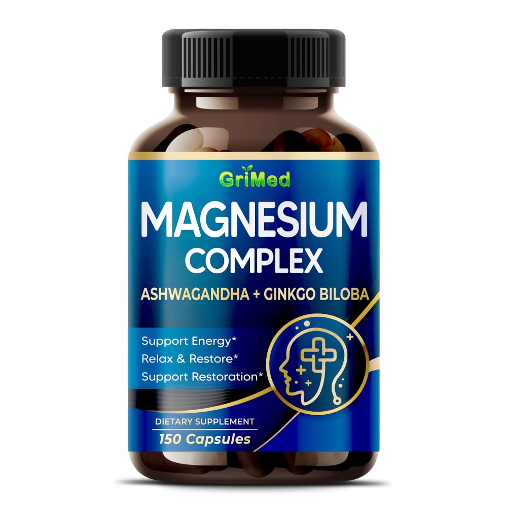 Magnesium Complex bottle label showing 8,600mg with Ashwagandha and Ginkgo Biloba
