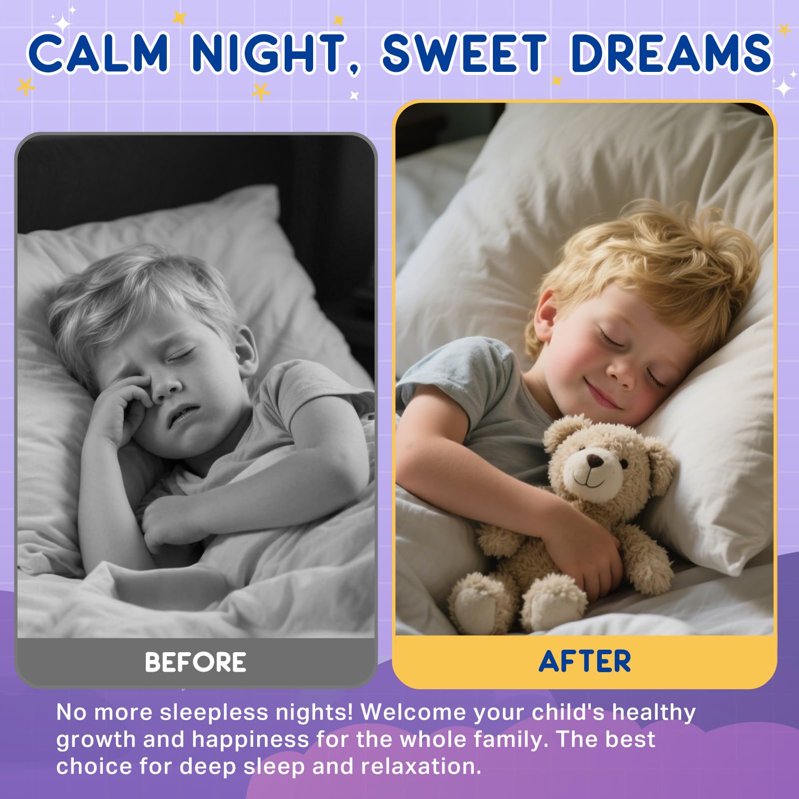 Icons representing sleep, calm, and focus for the product