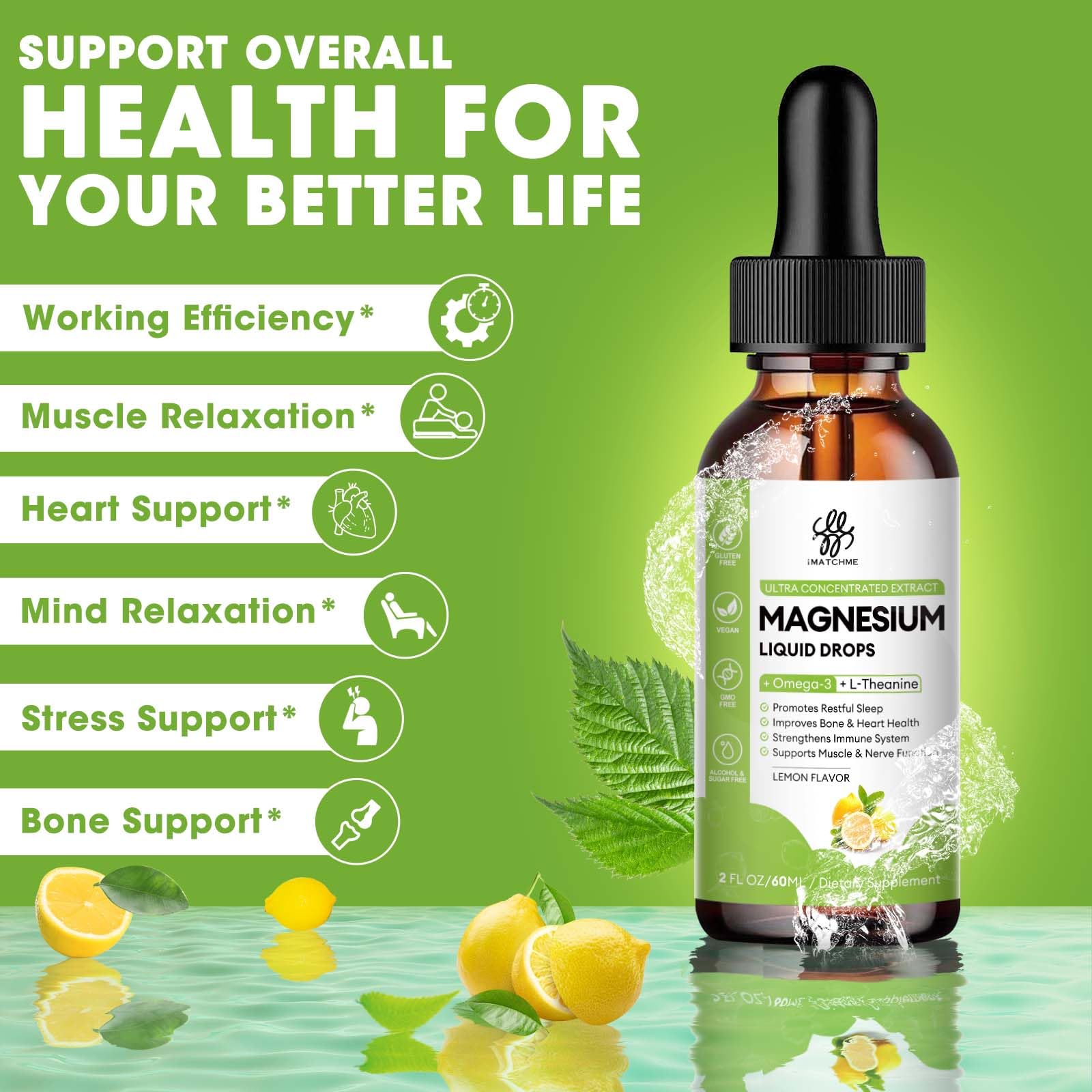 Dropper dispensing magnesium glycinate, oxide, taurate and citrate