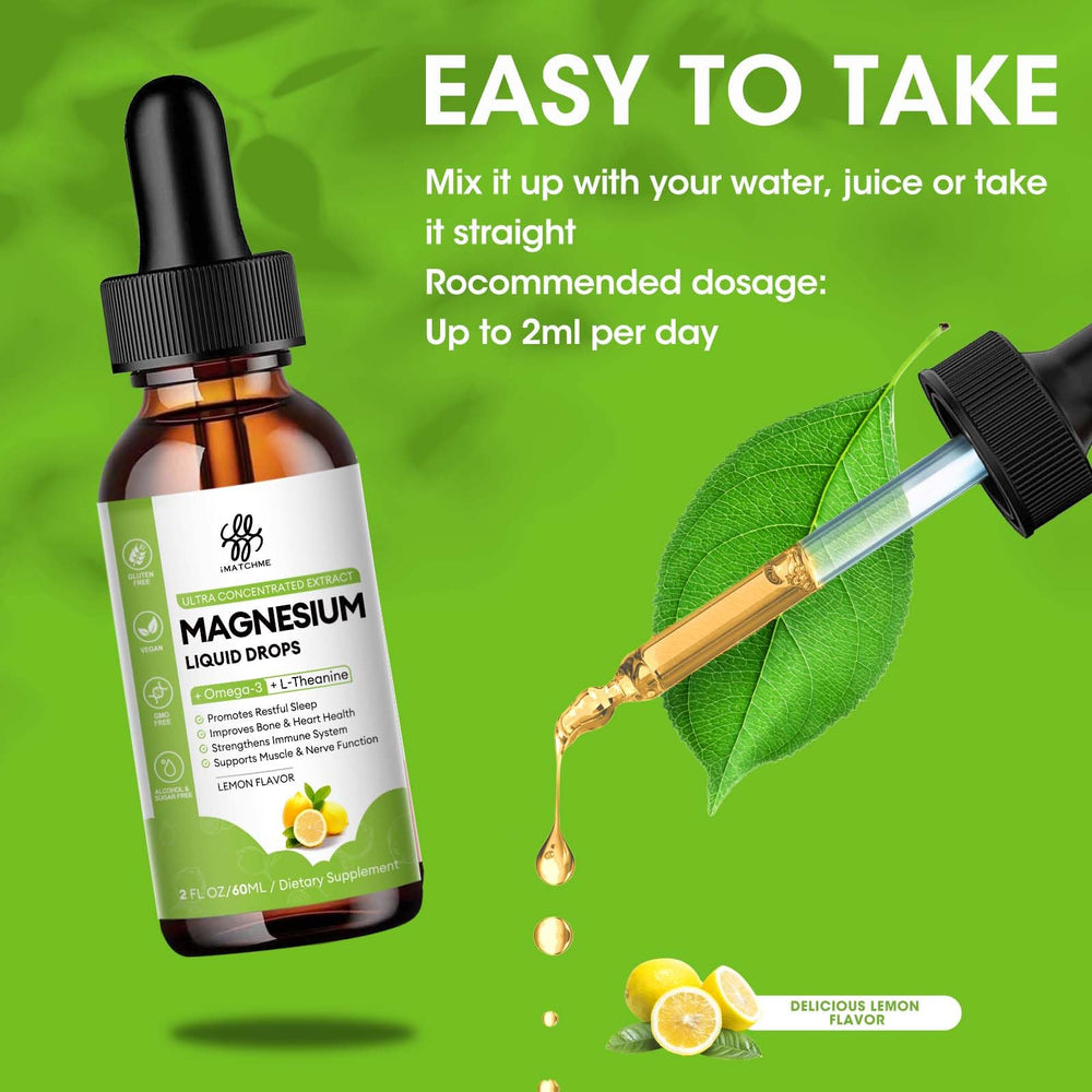 Packaging of magnesium complex liquid drops with lemon flavor