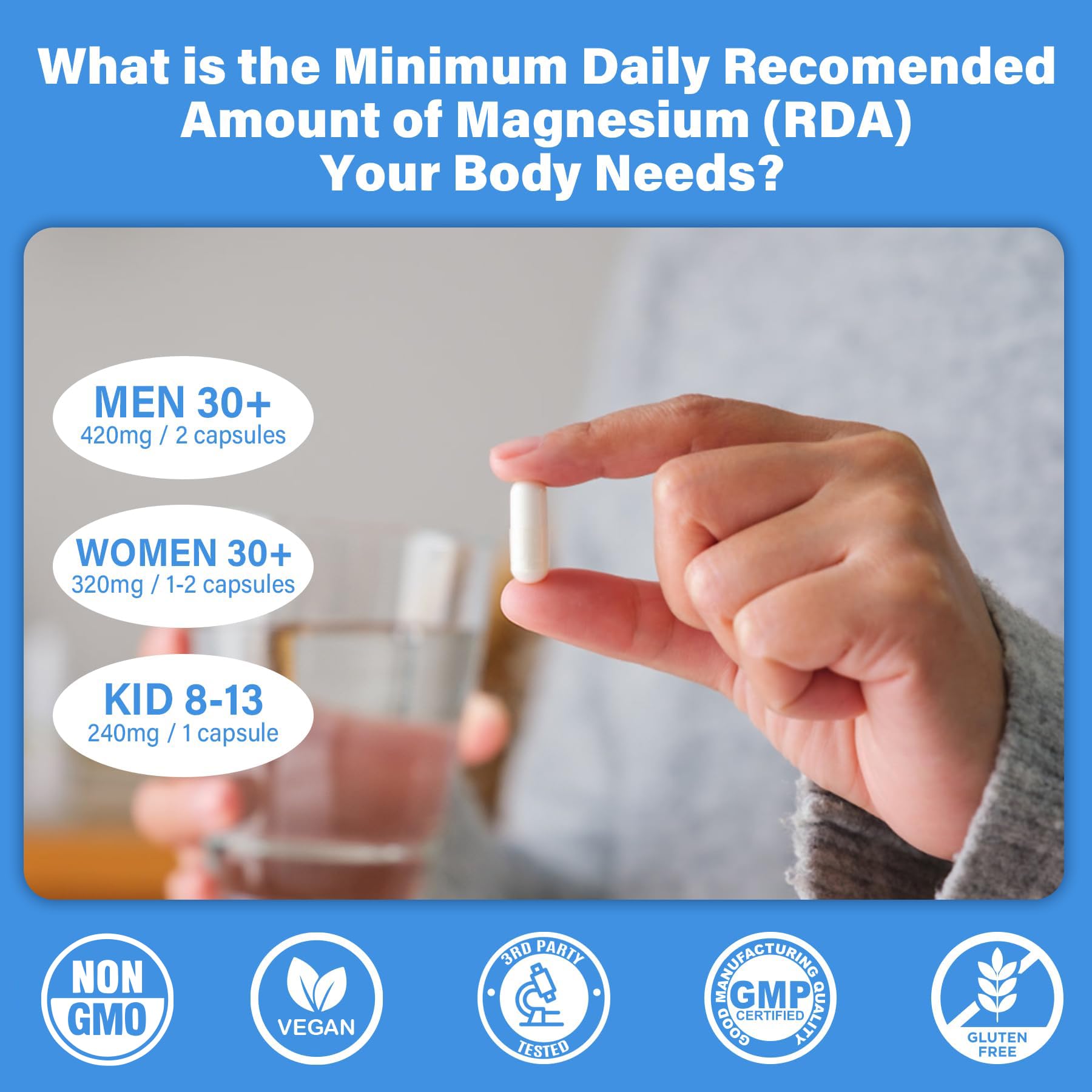 Non-GMO vegetarian magnesium supplement capsules