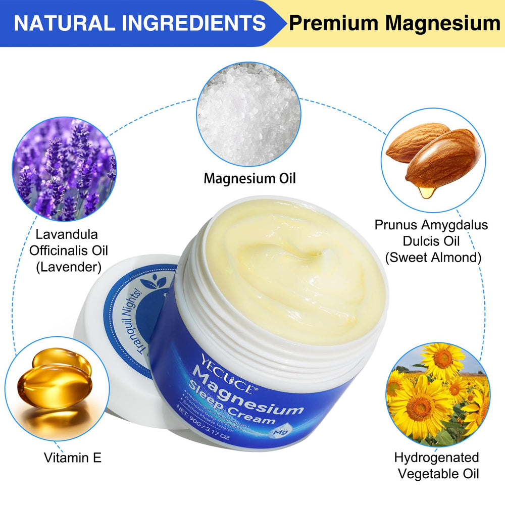 Relaxing spa-like presentation of magnesium cream with lavender