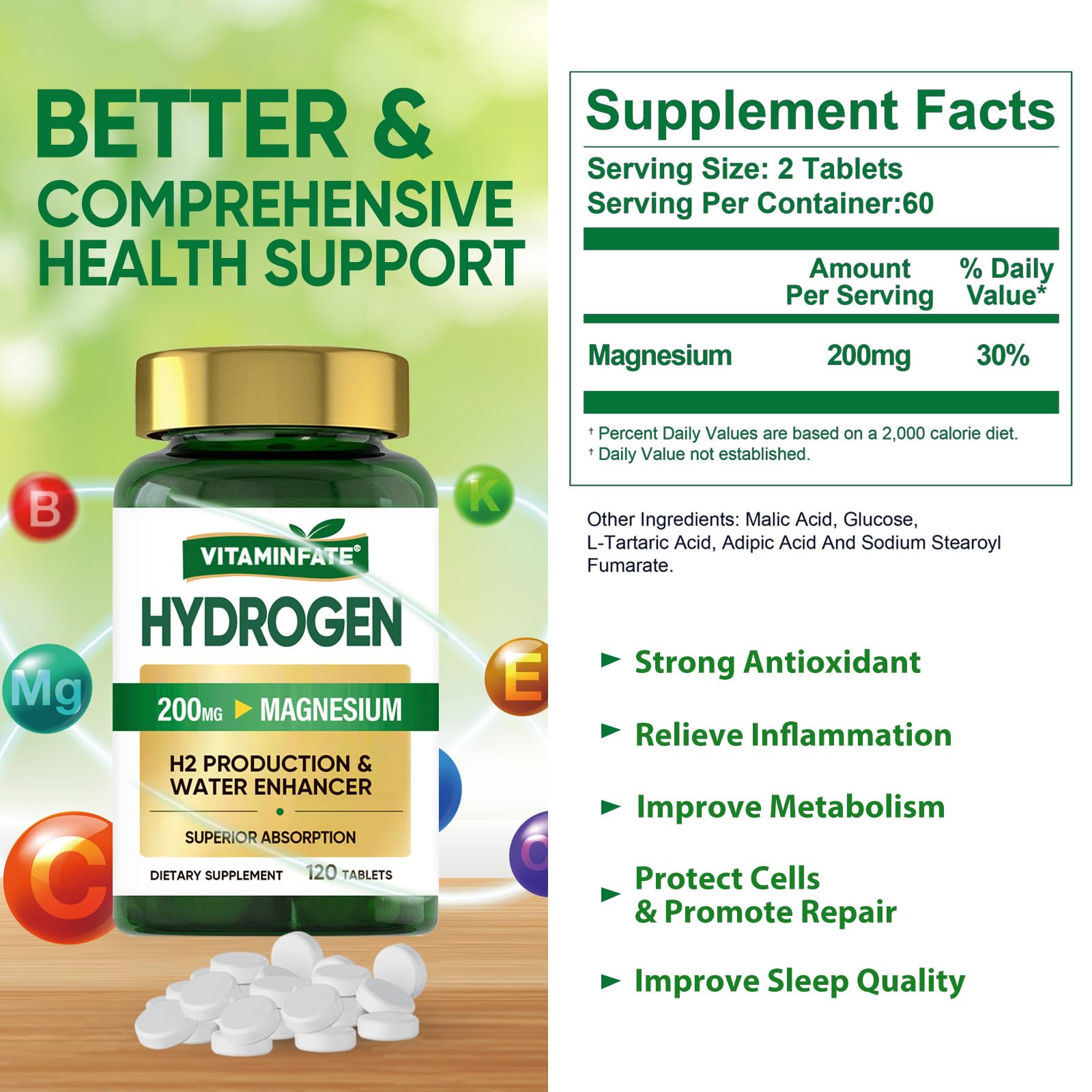 Close-up of magnesium and electrolytes in hydrogen water tablets