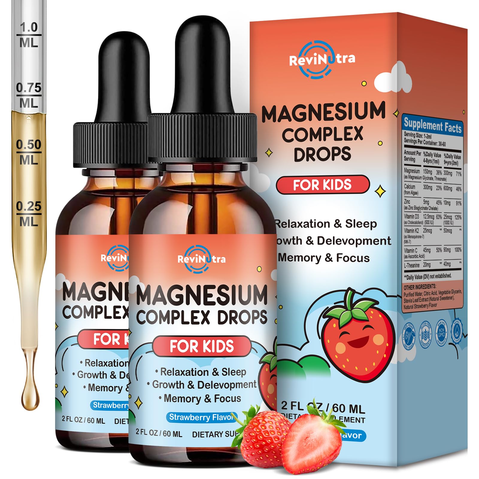 Hero image: Magnesium for Kids Strawberry Liquid Drops 2 Pack