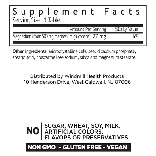 Windmill Magnesium Gluconate 500 mg bottle with label