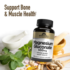 Windmill Magnesium Gluconate 500 mg bottle and packaging