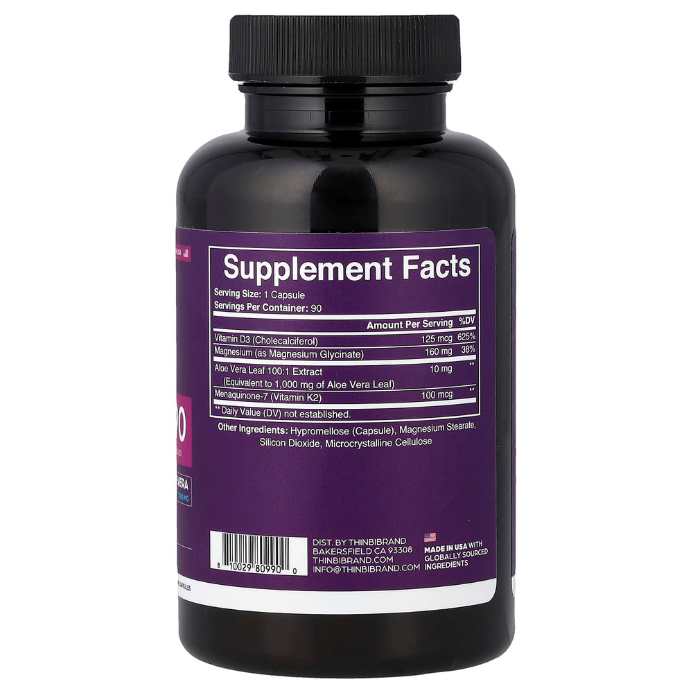 Close-up: Magnesium Glycinate 1160mg + Aloe Vera, D3 & K2 Complex capsules