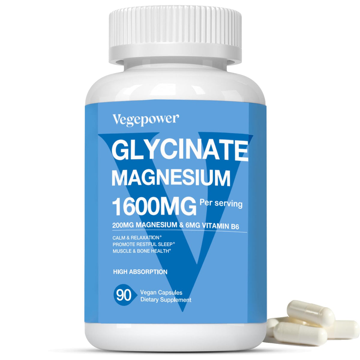 Front view of Magnesium Glycinate 1600mg bottle
