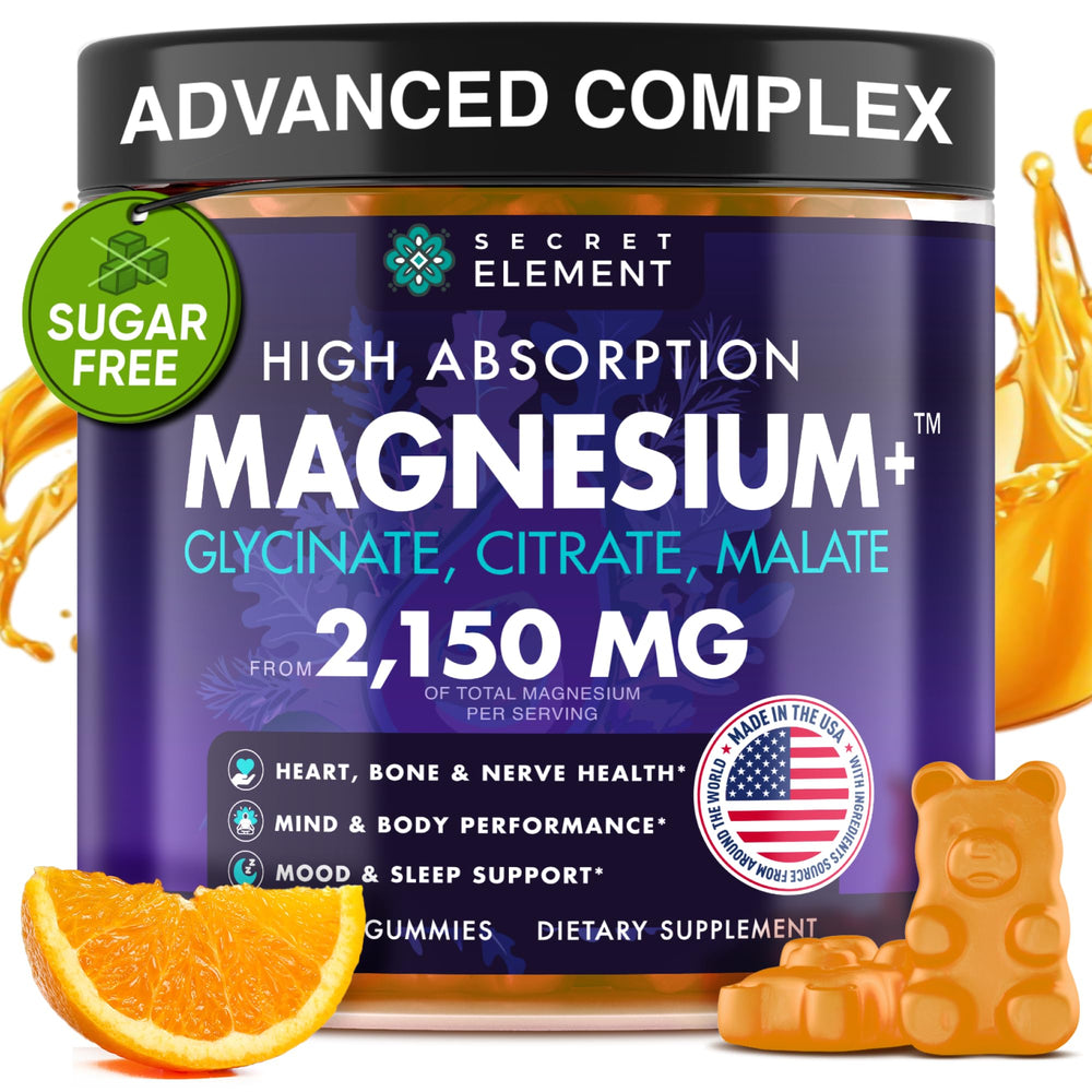 Orange-flavored Magnesium Glycinate 2150MG gummies main product image.