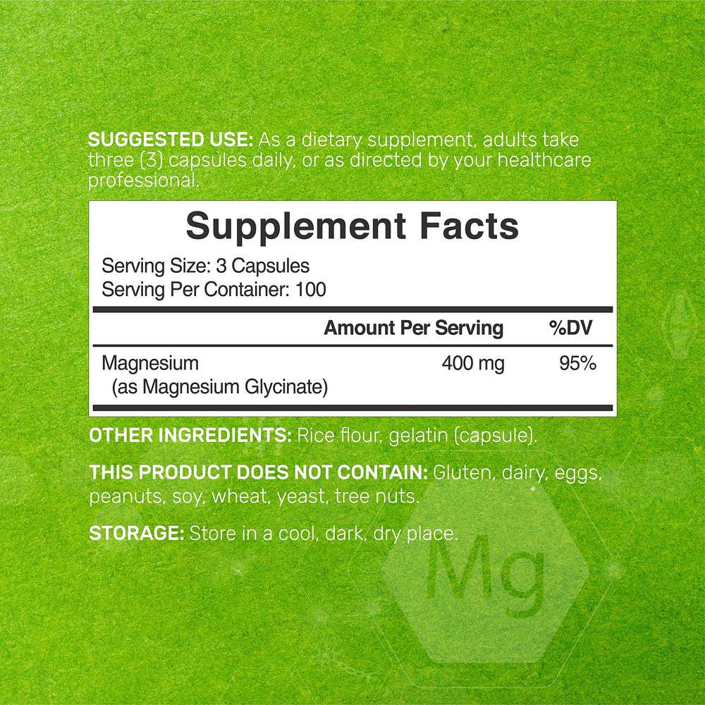 Chelated magnesium glycinate capsules close-up