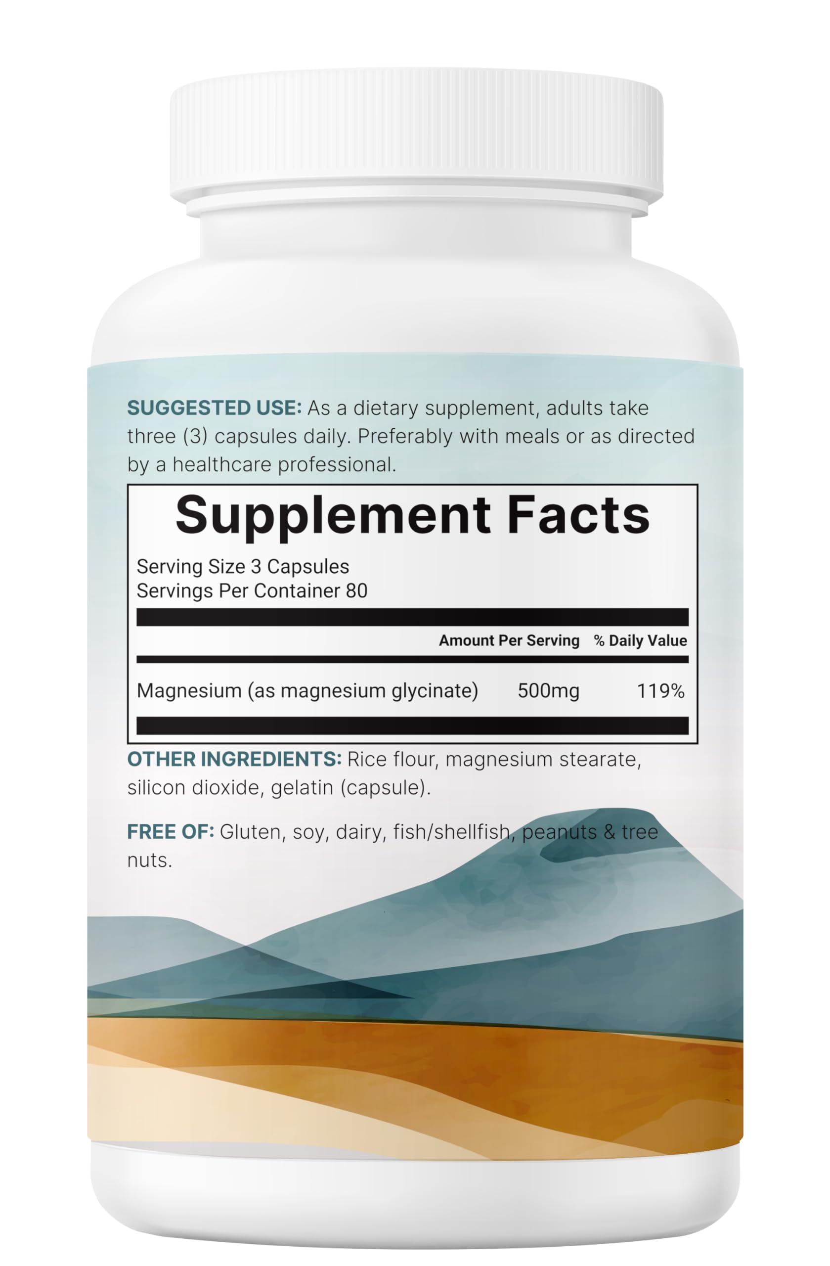 Bottle shown with a glass of water to illustrate daily use