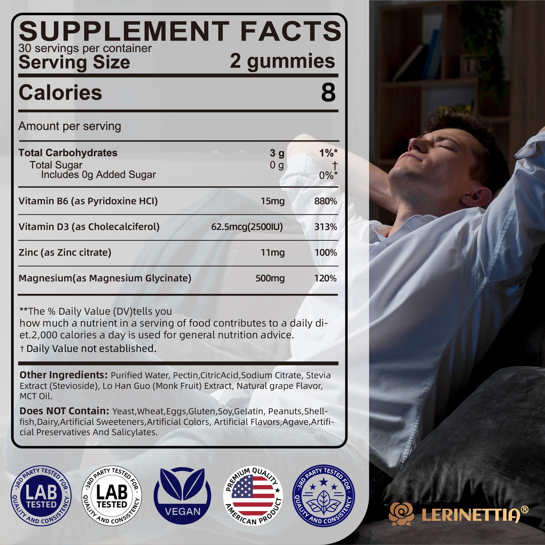 Close-up of magnesium glycinate gummy candy on white background