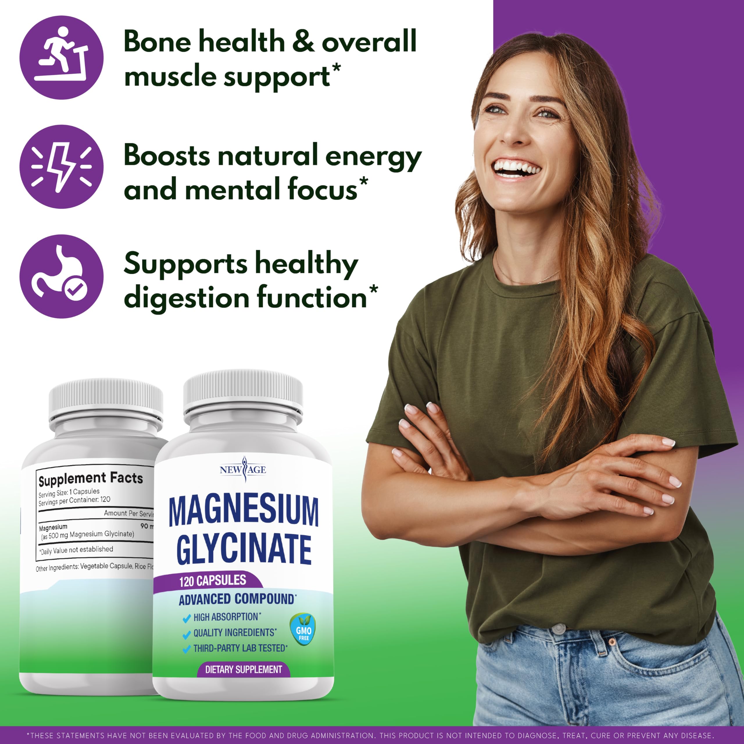 Non-GMO gluten-free magnesium glycinate supplement bottle label