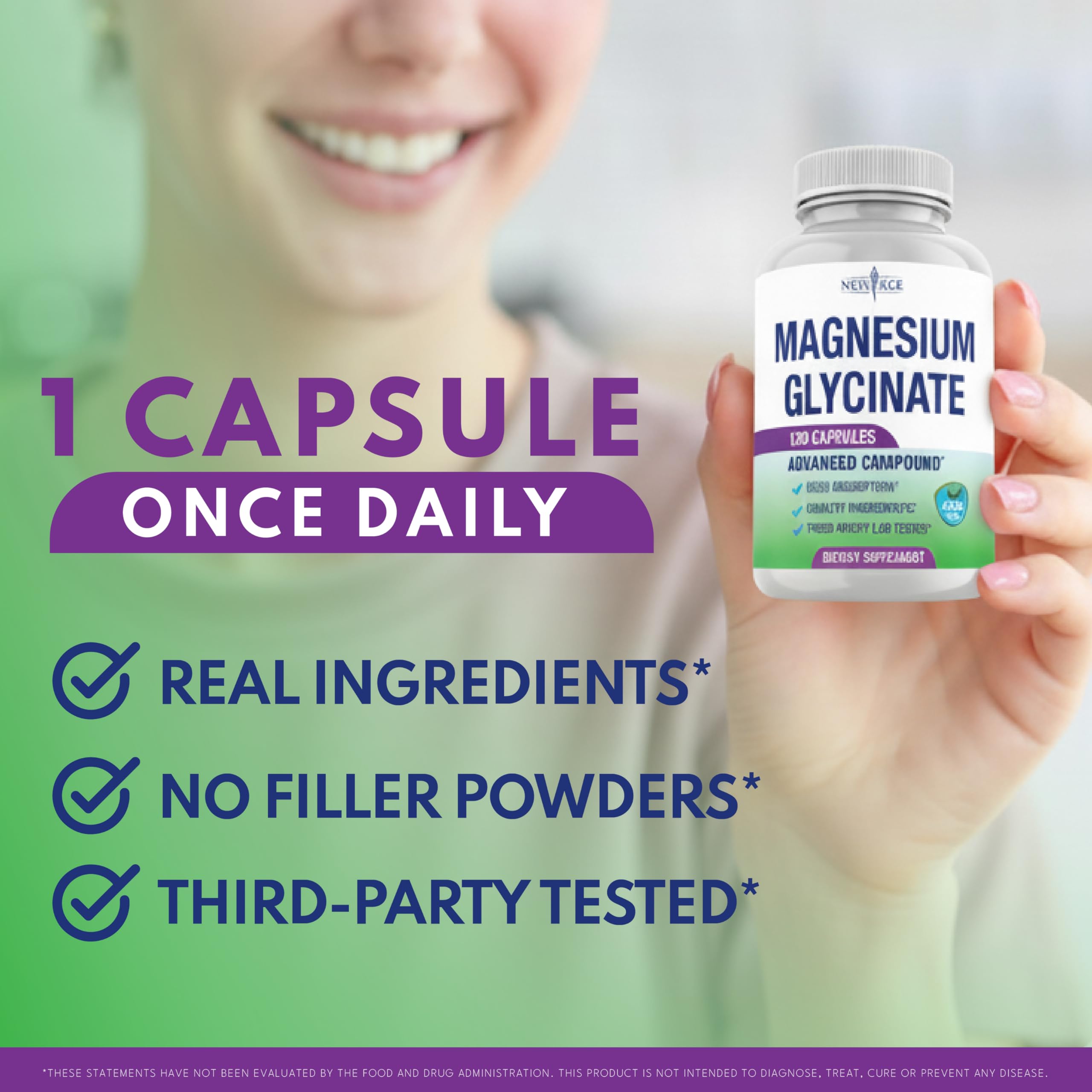 New Age Magnesium Glycinate packaging with third-party tested badge