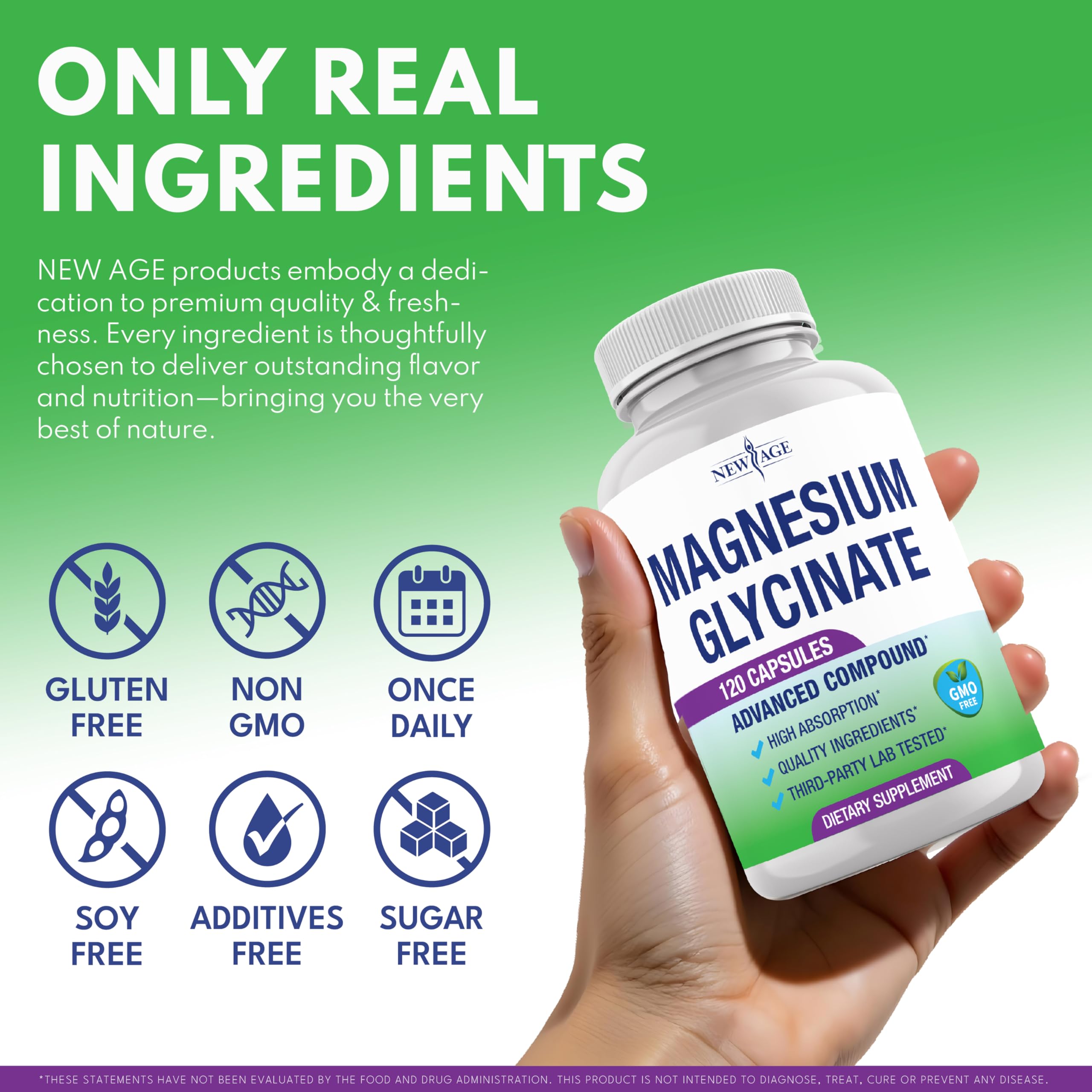 Supplement facts panel and metabolism support details on magnesium glycinate packaging