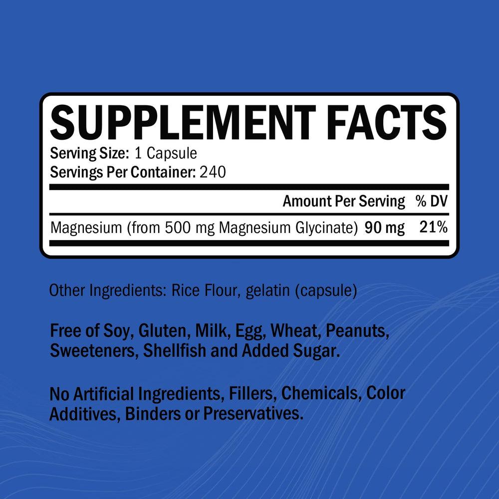 Magnesium Glycinate 500mg bottle back label