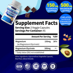 Magnesium Glycinate 500mg ingredients panel