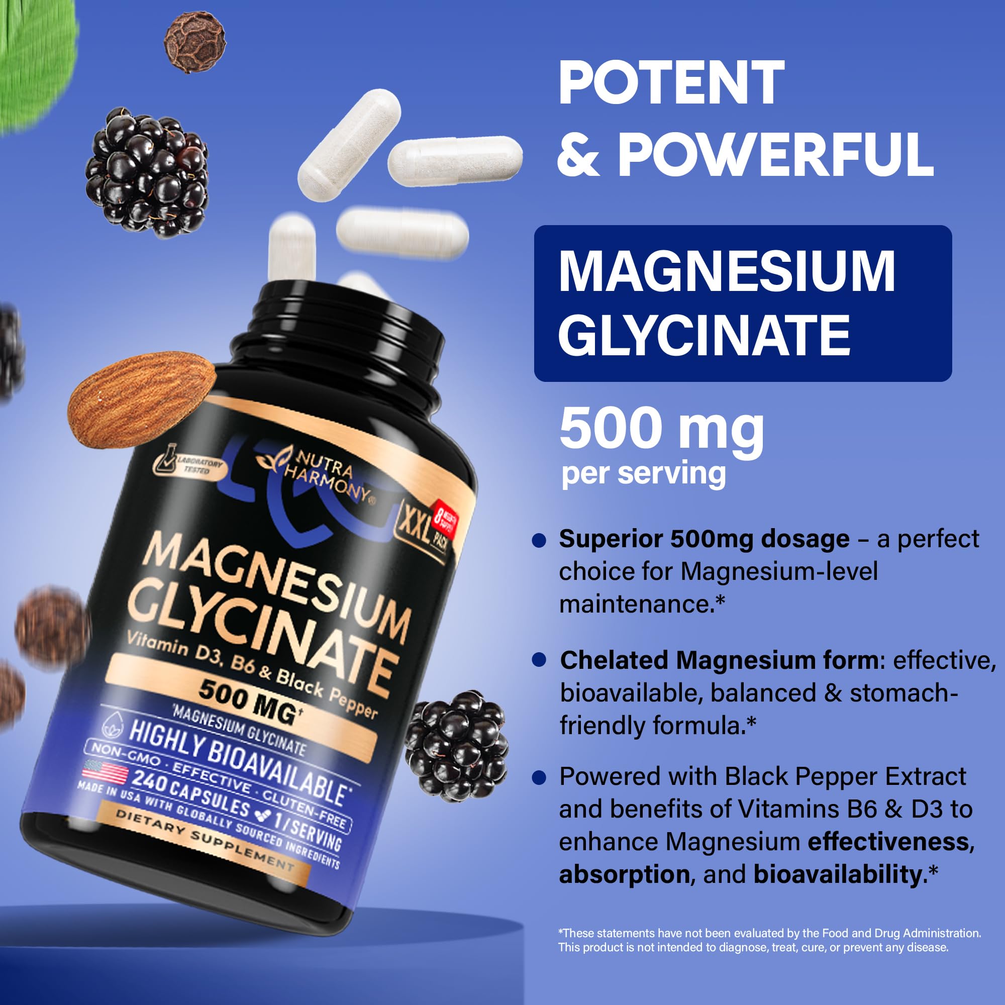 Product label: Magnesium Glycinate 500 mg – USA made