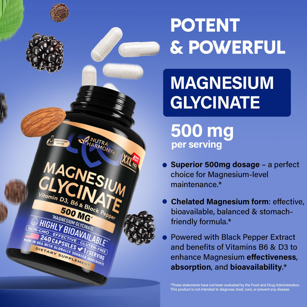 Product label: Magnesium Glycinate 500 mg – USA made
