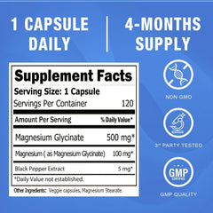 Close-up of pure Magnesium Glycinate 500mg formula