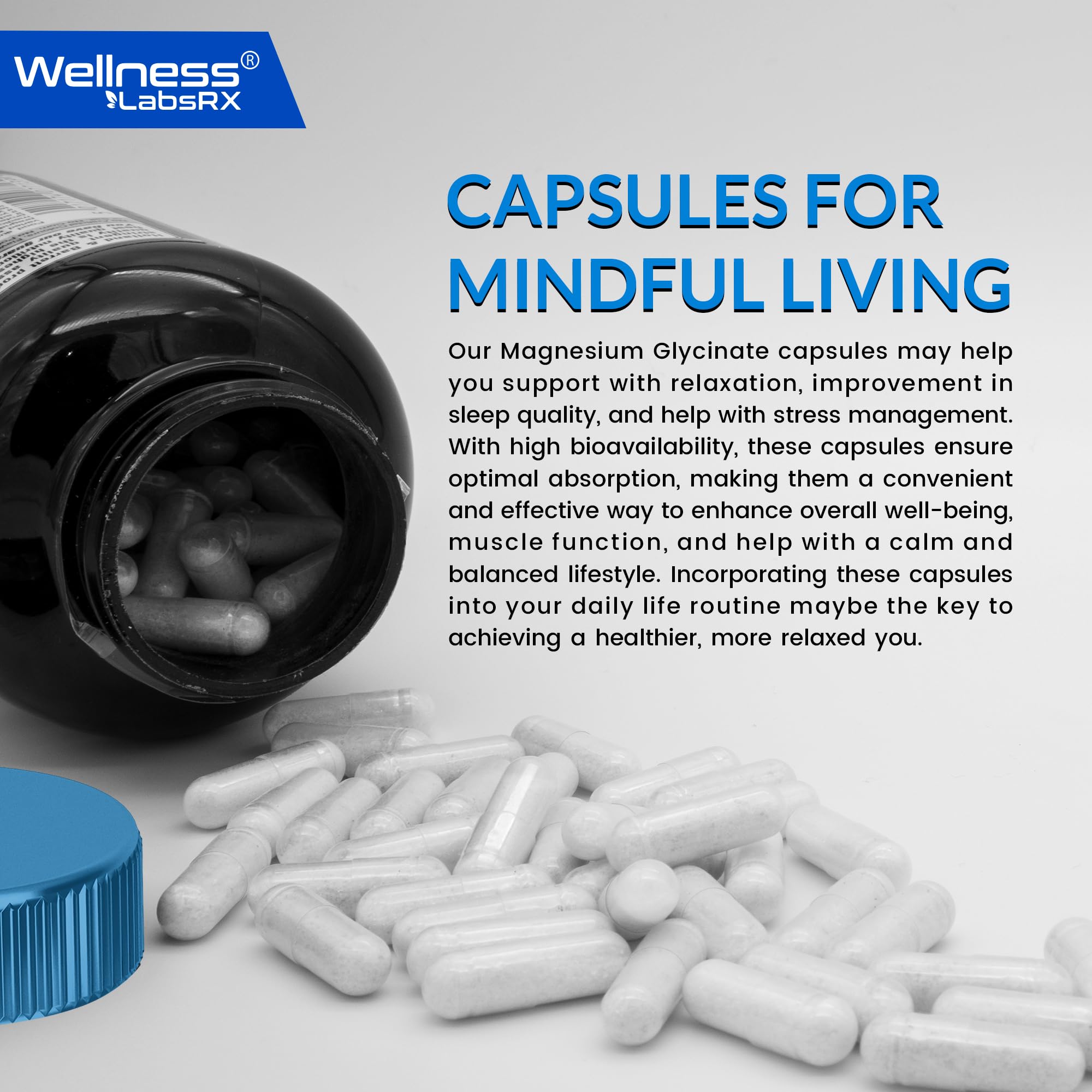 Magnesium glycinate capsules suggesting muscle relaxation