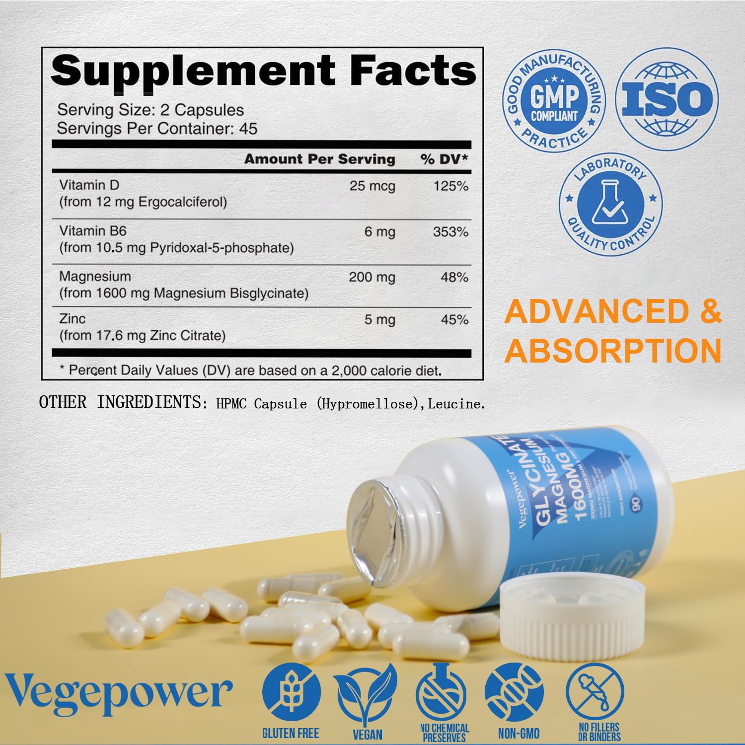 Vegan-friendly magnesium glycinate supplement packaging