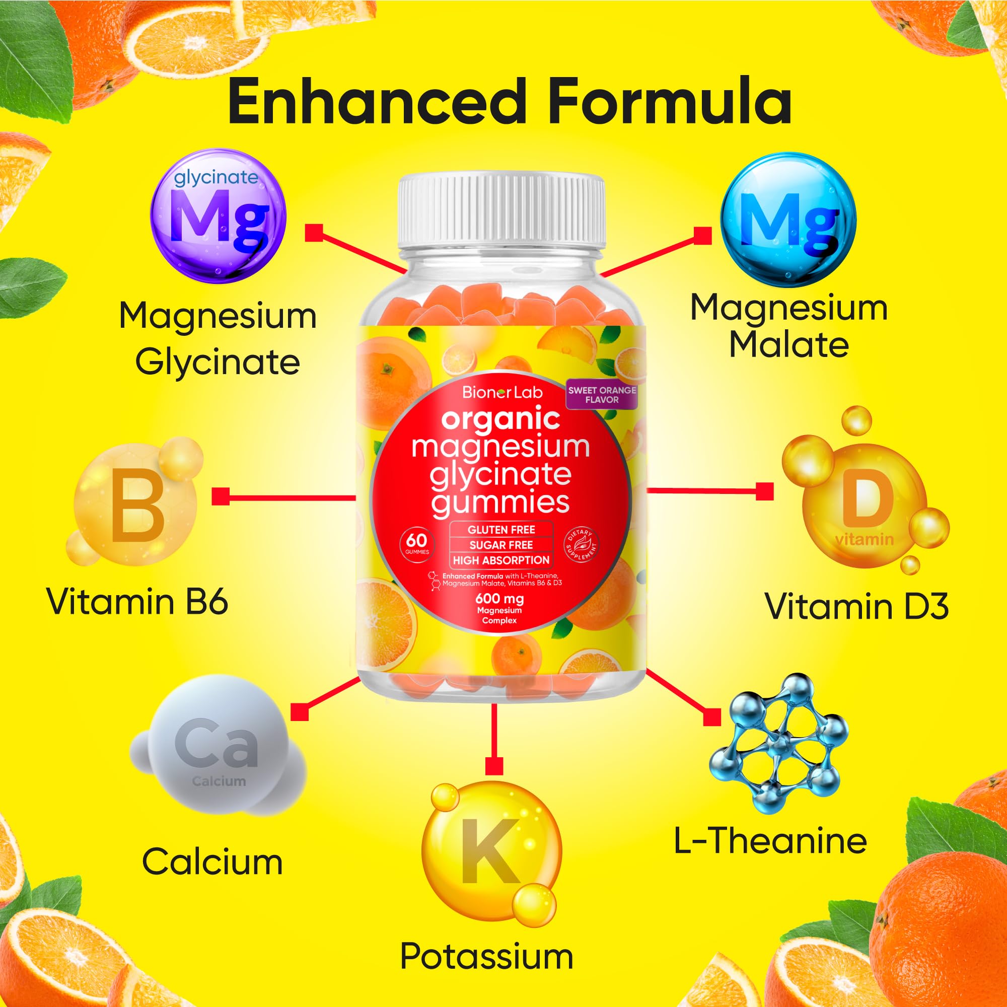 Close-up of an orange magnesium glycinate gummy